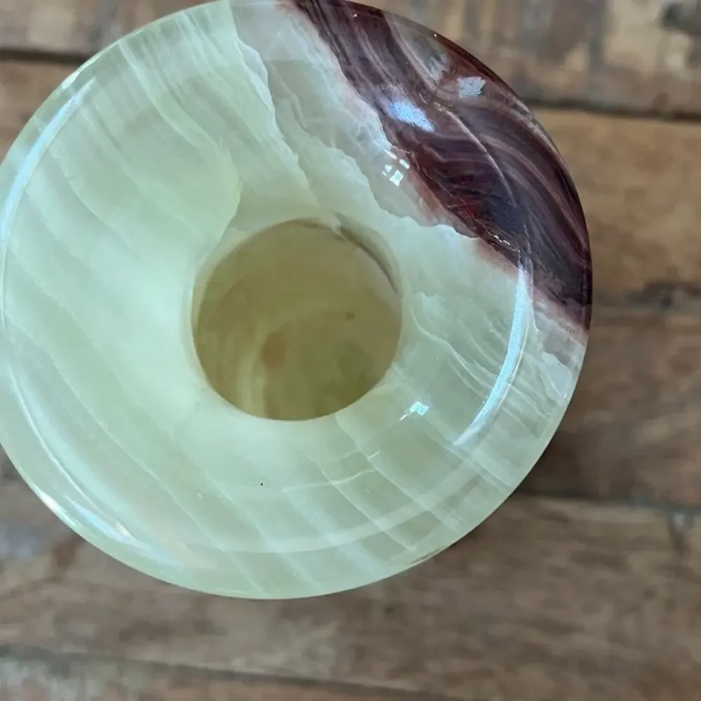 Vintage Carved Marbled Onyx Stone Vase 6